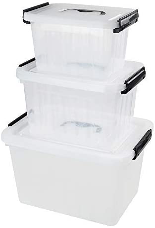 Photo 1 of  Farmoon Clear Storage Bin, Plastic Stackable Box/Container with Lid and Black Handle, 3 Packs
