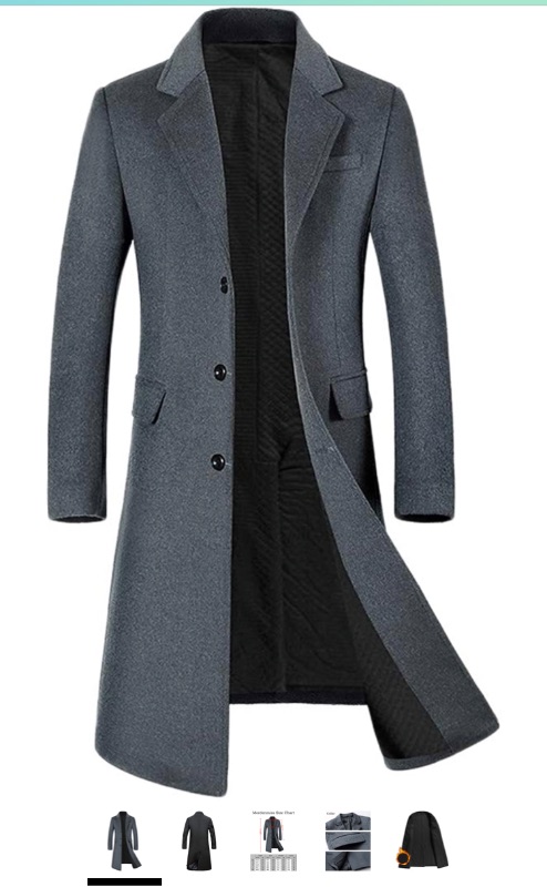 Photo 1 of Mordenmiss Men's Long Slim Peacoat Winter Business Wool Blazer Gentlemen Trench Coat