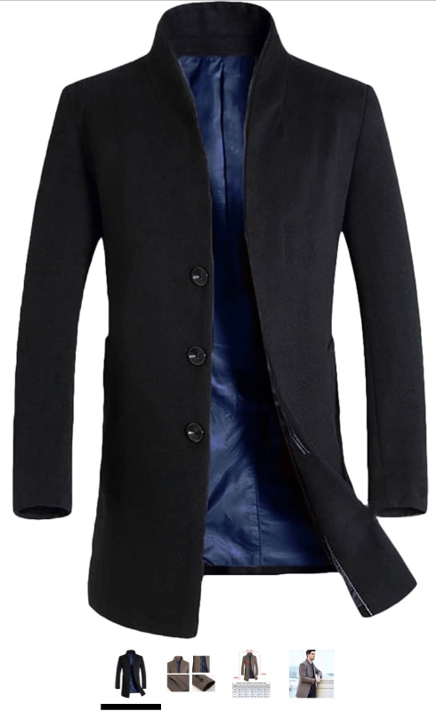 Photo 1 of Lavnis Men's Trench Coat Long Wool Blend Overcoat Slim Fit Down Topcoat