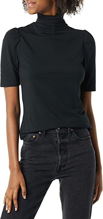 Photo 1 of Amazon Essentials Women's Cotton Modal Draped Puff Sleeve Turtleneck (M)
