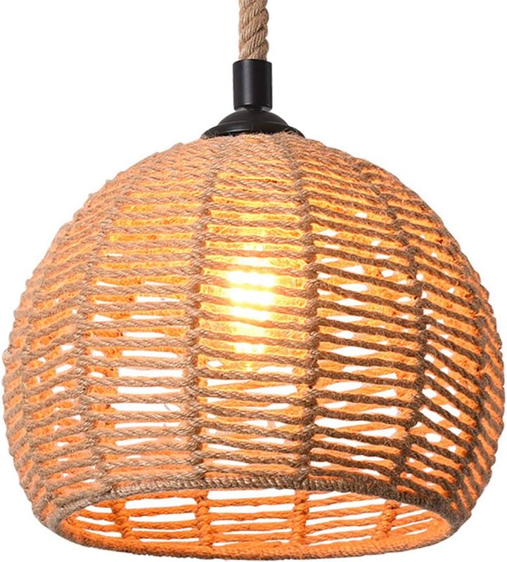 Photo 1 of  Pendant Lamp, Boho Light Fixture Brown Rattan Basket Hanging Chandelier Lamp Wicker Weave