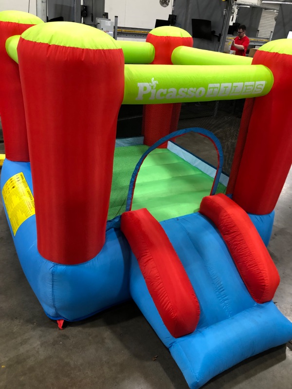 Photo 6 of PicassoTiles KC106 8x7 Foot Junior Inflatable Bouncer, Jumping Bouncing House, Jump Slide Playhouse w/ 50 Pit Balls, 3 Sides Mesh Protection, and Heavy-Duty GFCI ETL Certified 385W Blower
