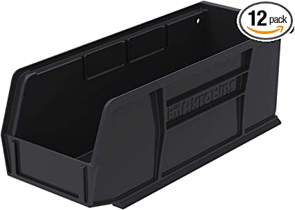 Photo 1 of Akro-Mils 30224 AkroBins Plastic Storage Bin Hanging Stacking Containers, (11-Inch x 4-Inch x 4-Inch), Black, (12-Pack)
