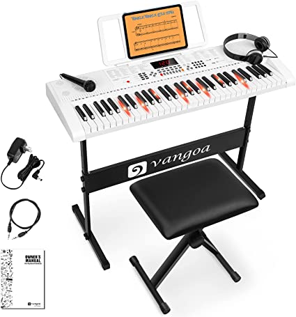 Photo 1 of Vangoa VGK6101 White Piano Keyboard 61 Light up Keys Full-size, Electric Keyboard Piano with Stand and Bench for Beginner Kids Teens Adult, 3 Teaching Modes
