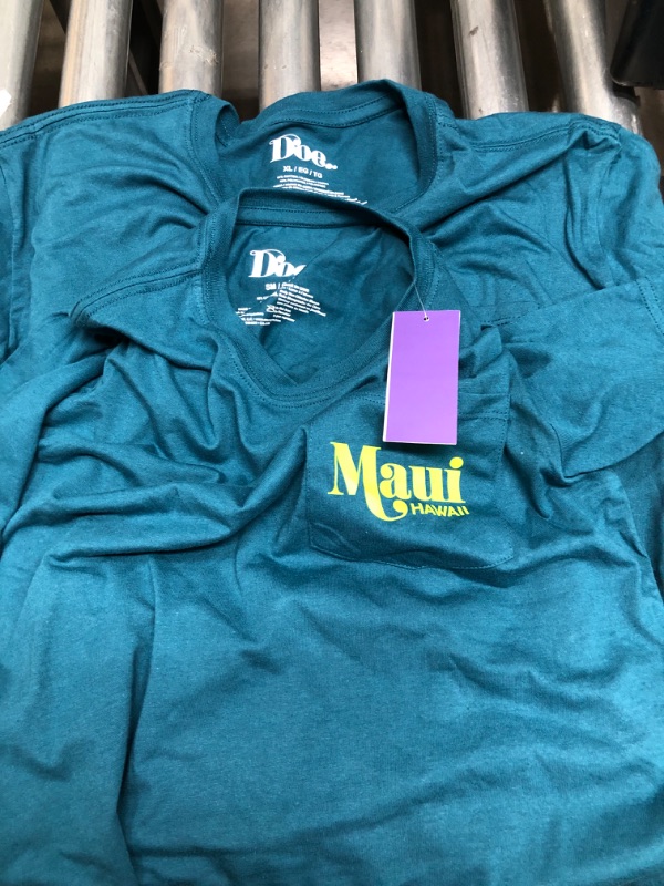 Photo 4 of 2 PACK Women's Maui Boyfriend Short Sleeve Graphic T-Shirt - Teal Blue SIZE SM, L