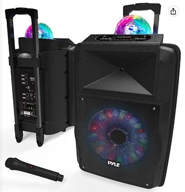 Photo 1 of Wireless Portable PA Speaker System - 700 W Battery Powered Rechargeable Sound Speaker and Microphone Set with Bluetooth MP3 USB Micro SD FM Radio AUX 1/4" DJ lights - For PA / Party - Pyle PSUFM1280B
