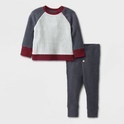 Photo 1 of Baby Boys' Cozy Waffle Top & Bottom Set - Cat & Jack™ Gray with extra one piece long sleeve grey 24 M
