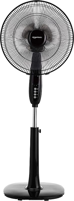 Photo 1 of Amazon Basics Oscillating Dual Blade Standing Pedestal Fan with Remote - 16-Inch, Black