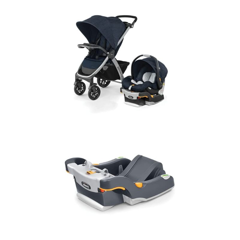 Photo 1 of Chicco Bravo Trio Travel System and Extra Base Bundle, Brooklyn, Navy
