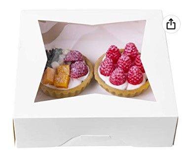 Photo 1 of (X2) [15pcs]8"White Bakery Pie Boxes,ONE MORE White Cardboard Cookie Box with Window Auto-Popup Natural Disposable Pastries Boxes, Pack of 15
