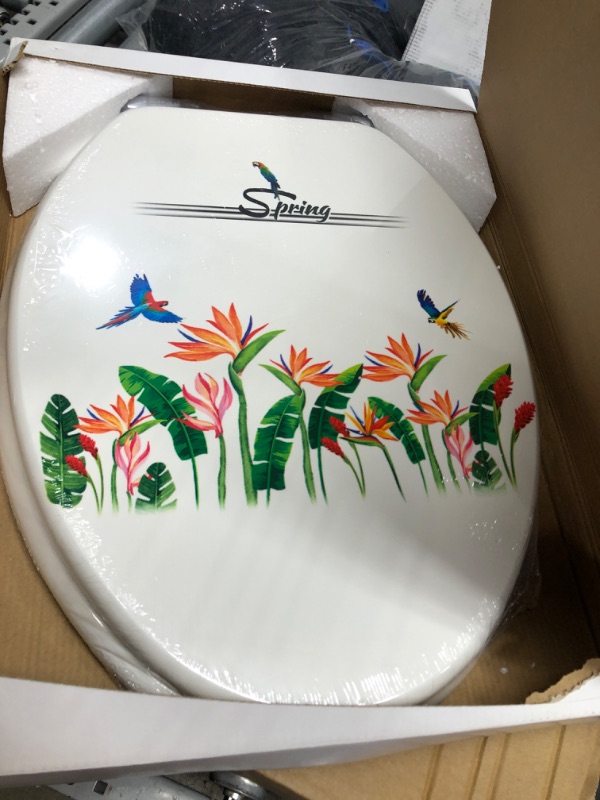 Photo 1 of 19" elongated toilet seat with bird and tropical flowers