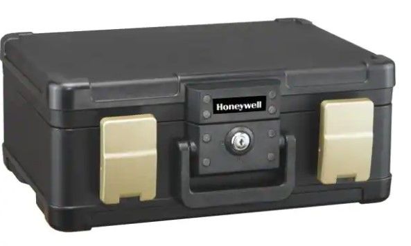 Photo 1 of 0.24 cu. ft. Molded Fire Resistant and Waterproof Portable Chest with Carry Handle, Key and Double Latch Lock
