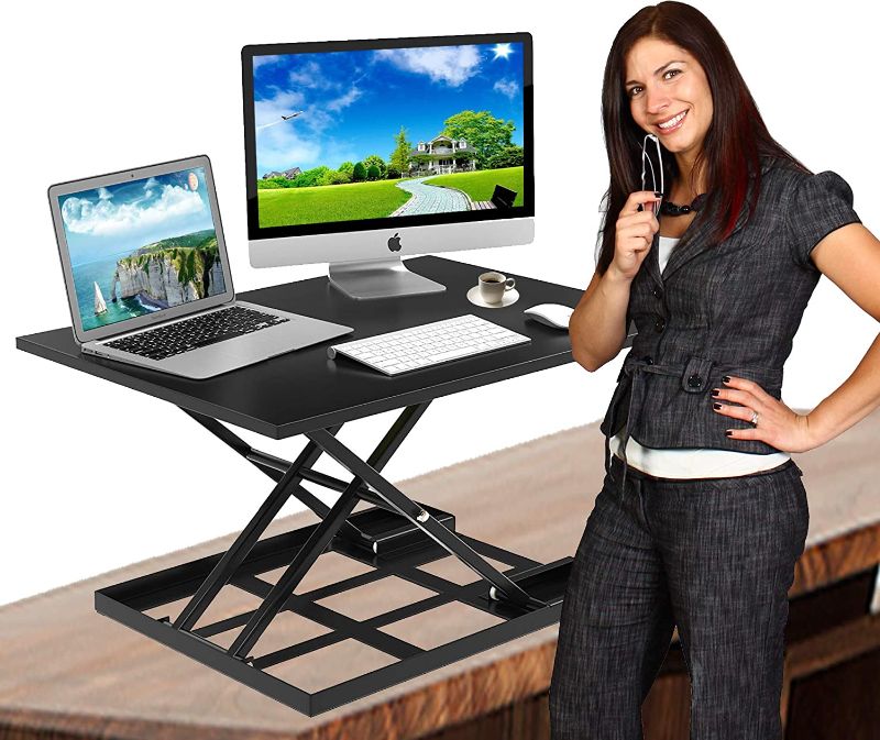 Photo 1 of Standing Desk Stand Up Desk Height Adjustable Desk Standing Desk Converter Sit Stand Desk Converter Foldable Desk Adjustable Height Desk Folding Workstation Desk Riser Ergonomic Table Stand - 32 inch
