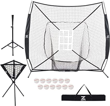 Photo 1 of ZELUS Baseball Net Kit with Tee and Strike Zone, 7x7ft Softball Training Equipment for Hitting and Pitching, Portable Indoor Outdoor Batting Practice Net with Carry Bag Ball Caddy & 11 Baseballs