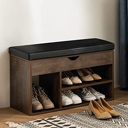 Photo 1 of APICIZON Shoe Storage Bench, Entryway Bench with Flip Top Storage Space and Padded Cushion,Wooden Shoe Bench for Entryway, 2-Tier Shoe Rack Organizer for Entryway and Hallway, Brown