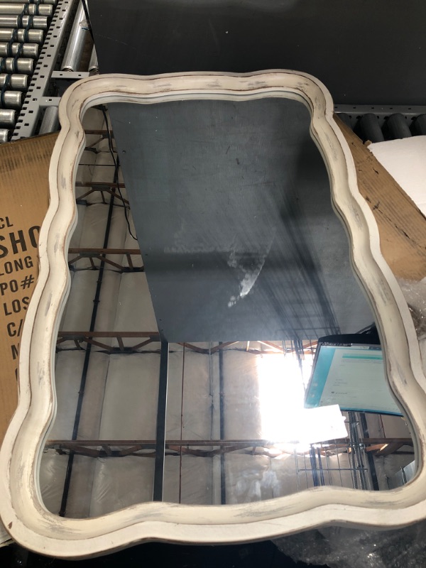 Photo 1 of Noble Park Scallop Edge Rectangular Vanity Decorative Wall Mirror Country Cottage Distressed White Frame 23 1/2 Wide for Bathroom