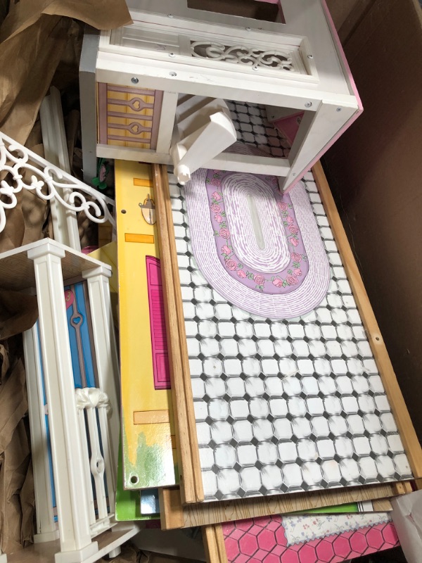 Photo 1 of KidKraft Wooden Sweet & Pretty Dollhouse with Elevator and 15-Piece Accessories, for 12-Inch Dolls, Large 3-Story House