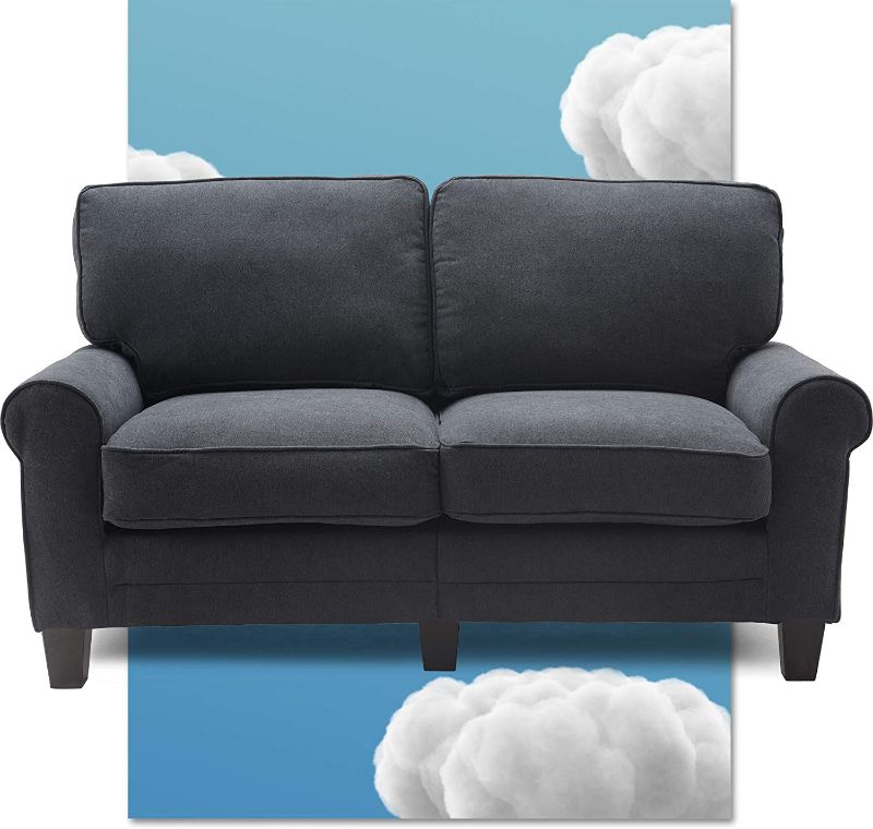Photo 1 of ***PARTS ONLY*** Serta Copenhagen 61" Loveseat - Pillowed Back Cushions and Rounded Arms, Durable Modern Upholstered Fabric - Charcoal
