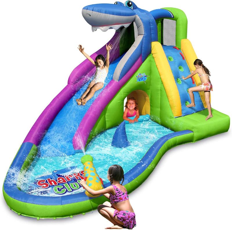 Photo 1 of ACTION AIR Inflatable Water Slide, Shark Bounce House with Slide for Wet and Dry, Playground Sets for Kids Backyard, Water Spray & Water Pool, Durable Sewn with Extra Thick Material, Idea Summer Fun
