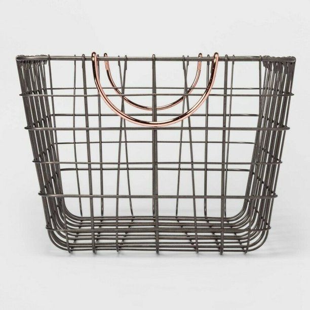 Photo 1 of 16"x11"x8" Wire Basket with Handle Gray/Copper - Threshold™
