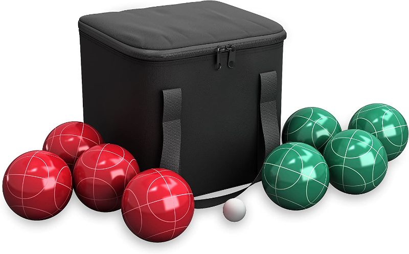 Photo 1 of **DAMAGED** Bocce Ball Set – Outdoor Backyard Family Games for Adults or Kids – Complete with Bocce Balls, Pallino, and Equipment Carrying Case by Hey! Play!
