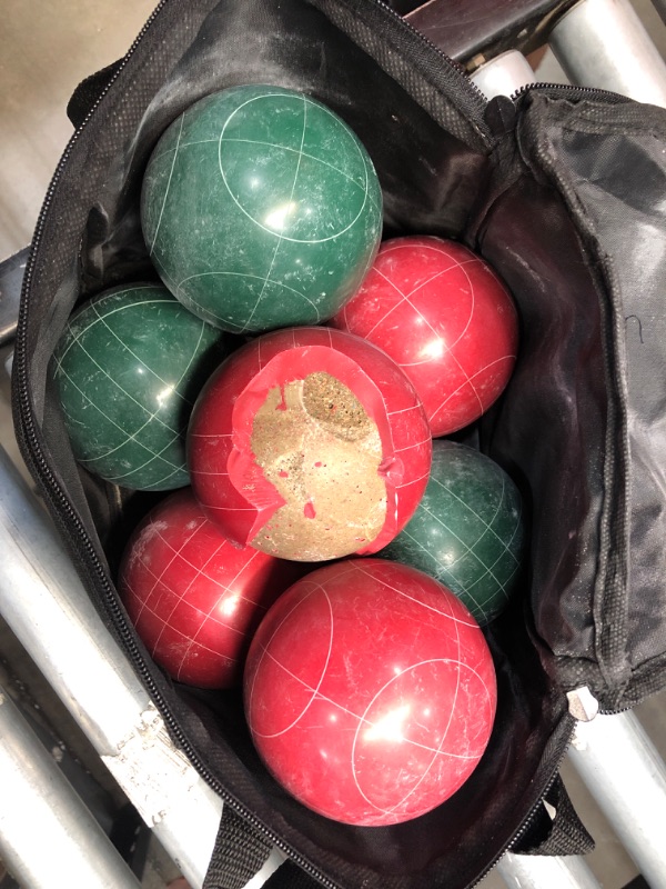 Photo 2 of **DAMAGED** Bocce Ball Set – Outdoor Backyard Family Games for Adults or Kids – Complete with Bocce Balls, Pallino, and Equipment Carrying Case by Hey! Play!

