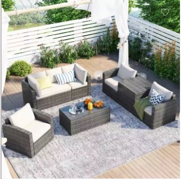 Photo 1 of **INCOMPLETE SET BOX 2/4**7-Piece Patio Wicker Sofa ,Cushions,Chairs,A Loveseat,A Table and A Storage Box
