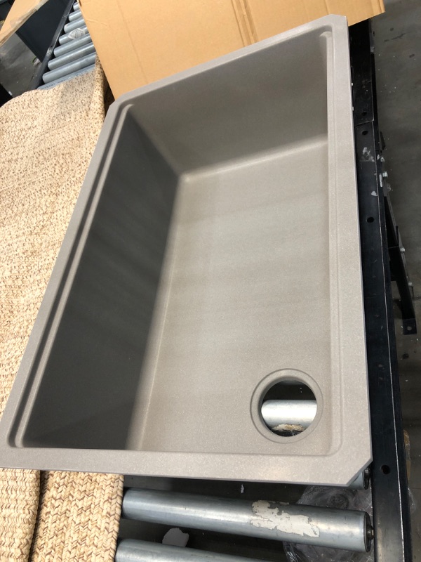 Photo 3 of **MINOR DAMAGE** DELTA FAUCET Everest 30-inch Granite Composite Workstation Kitchen Sink Undermount Single Bowl with WorkFlow Ledge and Accessories in Dark Grey, 75B933-30S-DG
