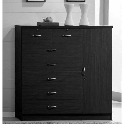 Photo 1 of **MISSING HARDWARE-MINOR WOOD DAMAGE**
Hodedah 7 Drawer Chest with Locks on 2 Drawers and 1 Door in Black Wood
