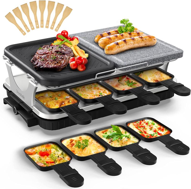 Photo 1 of **opened to verify parts**
Voohek Korean BBQ Grill Raclette Table Grill Hibachi Electric Indoor Grill 2 in 1 Non-stick Grilling Plate and Natural Cooking Stone Adjustable Temperature 8 Raclette Pans 8 Wooden Spatulas for Family Fun 1300W
