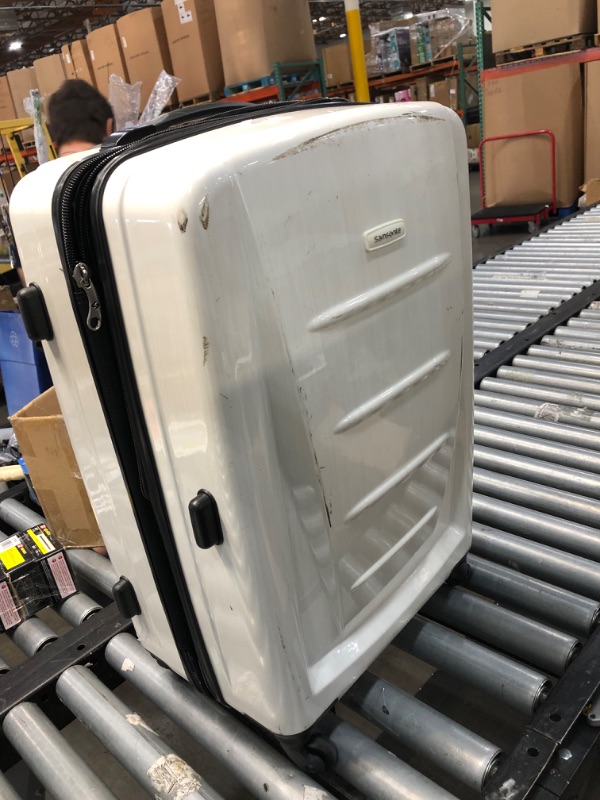 Photo 2 of **USED-MAJOR STAINS**
Samsonite Winfield 2 Hardside Expandable Luggage with Spinner Wheels, Brushed White, Checked-Medium 24-Inch

