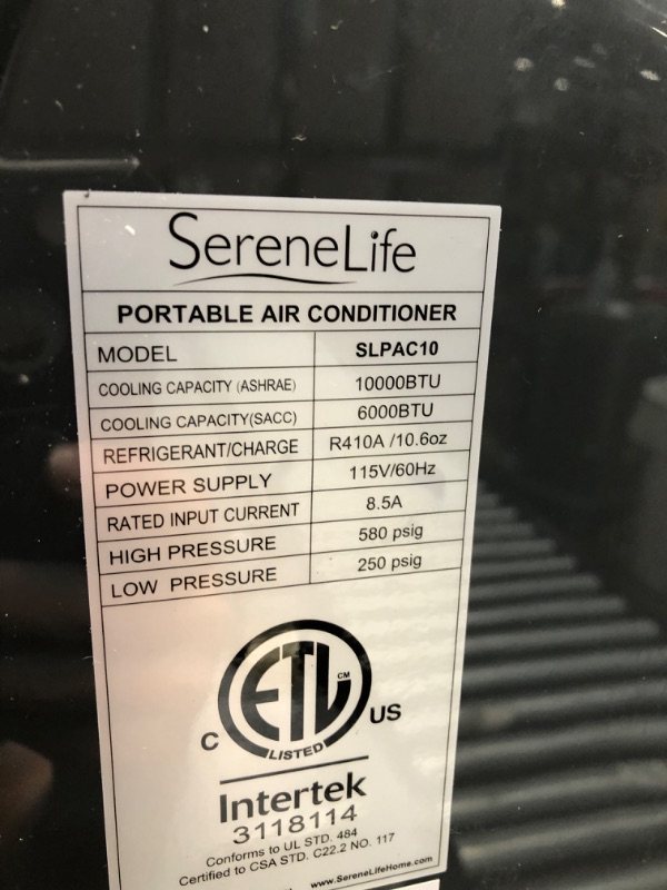 Photo 6 of **used and minor damage**
SereneLife SLPAC10 Portable Air Conditioner Compact Home AC Cooling Unit with Built-in Dehumidifier & Fan Modes, Quiet Operation, Includes Window Mount Kit, 10,000 BTU, White
