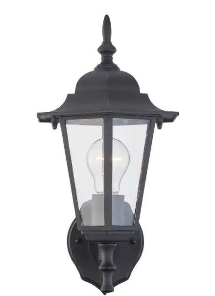 Photo 1 of 1-Light Textured Black Not Solar Outdoor Wall Lantern Sconce with Clear Glass