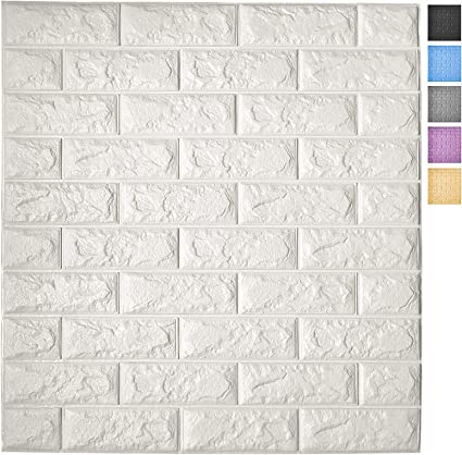 Photo 1 of Art3d 11-Pack 64 Sq.Ft Peel and Stick 3D Wall Panels for Interior Wall Decor, White Brick Wallpaper
