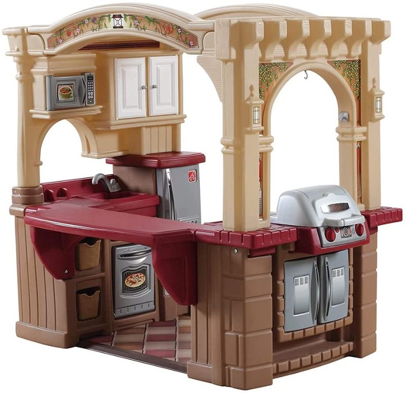 Photo 1 of **Missing Parts Box 2 of 2**
Step2 Grand Walk-In Kitchen & Grill | Large Kids Kitchen Playset Toy | Play Kitchen with 103-Pc Play Kitchen Accessories Set Included, Brown/Tan/Maroon (821400)
