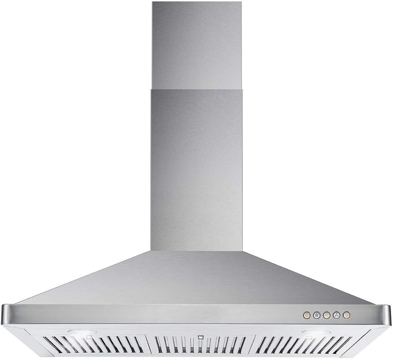 Photo 1 of **MINOR DAMAGE** COSMO 63190 34 in. Wall Mount Range Hood with Ductless Convertible Duct (additional filters needed, not included), Kitchen Chimney-Style Over Stove Vent, 3 Speed Exhaust Fan, Permanent Filters, LED Lights in Stainless Steel
