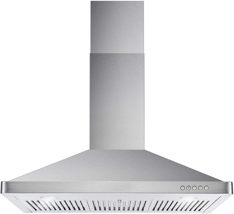 Photo 1 of **MINOR DAMAGE** COSMO 63190 36 in. Wall Mount Range Hood with Ductless Convertible Duct (additional filters needed, not included), Kitchen Chimney-Style Over Stove Vent, 3 Speed Exhaust Fan, Permanent Filters, LED Lights in Stainless Steel
