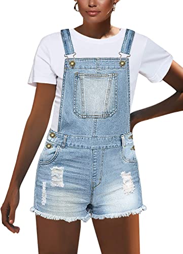 Photo 1 of luvamia Women's Ripped Short Overalls Adjustable Denim Bib Overall Shorts Romper
Size L