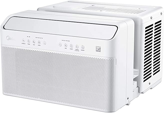 Photo 1 of USED: Midea 8,000 BTU U-Shaped Smart Inverter Window Air Conditioner–Cools up to 350 Sq. Ft., Ultra Quiet with Open Window Flexibility, Works with Alexa/Google Assistant, 35% Energy Savings, Remote Control 19.17 x 21.97 x 13.46 inches

