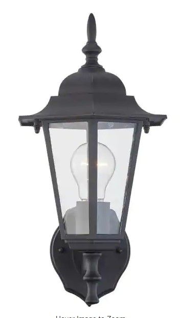 Photo 1 of 1-Light Textured Black Not Solar Outdoor Wall Lantern Sconce with Clear Glass
