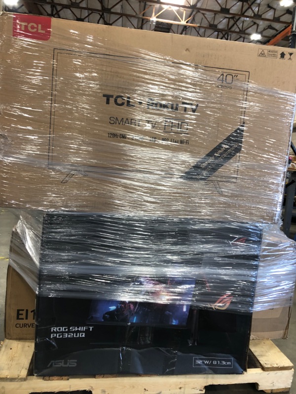 Photo 7 of NONREFUNDABLE - Pallet of 10 different broken , nonfunctional and damaged TV's and monitors
1 Tv is 43”         /    2 TV's are 34”    / 3 TV's are  40”
3 TV's are 49”     /  1 TV is 32”        /