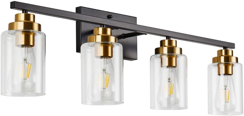 Photo 1 of  Black Vanity Light Fixtures,Bathroom Light Fixtures Over Mirror 4-Lights Modern Matte Black and Gold Brushed Brass with Clear Glass Classic Lamp for Dressing Table, 
