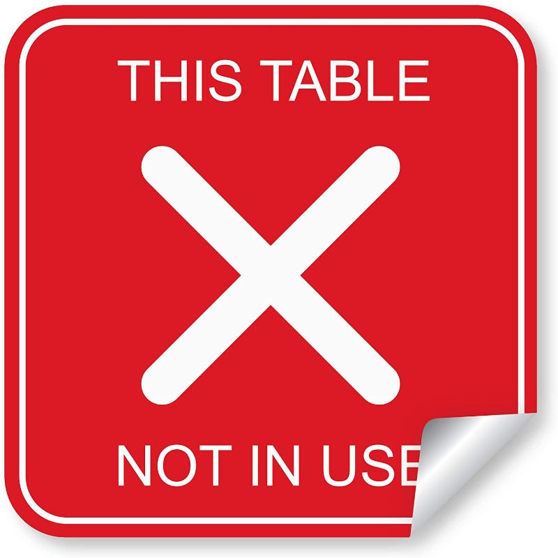 Photo 1 of 2 Table Not In Use Sticker - 6" Square Vinyl Sticker - Social Distancing Decals for tables, desks, counters - Sticker Signage Keep Apart Sign for Public Places - Slip Resistant Safety Notice Table, Counter, Desk Decal - Commercial Grade (25 Pack, Red)
