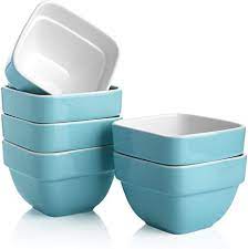 Photo 1 of 2 Samsle Square Ramekins 6 oz Oven Safe, Porcelain Blue Ramekin for Baking Creme Brulee Souffle, Small Bowls Serving for Dipping, Sauce, Dessert Dishes Set of 6
