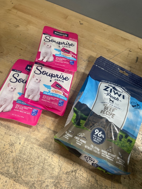 Photo 1 of (06/23) ZIWI Peak Air-Dried Dog Food – All Natural (Beef, 1.0 lb) and (07/22) 3 pack Vitakraft Souprise Snack Wet Cat Treat - Salmon
