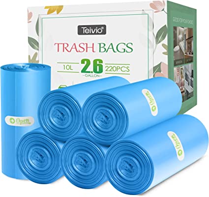 Photo 1 of 2 Boxes Of 220 Counts Strong Trash Bags Garbage Bags by Teivio, Bin Liners, for home office kitchen, (Blue, 2.6 Gallon)
