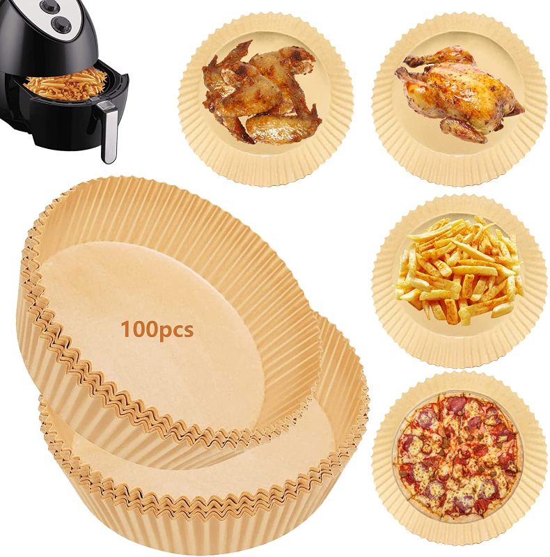 Photo 1 of Air Fryer Disposable Paper Liner(Diameter 6.3inch) 100Pcs Non-stick Disposable Air Fryer Liners Food Grade Baking Paper Baking Microwave Baking Paper. (100)