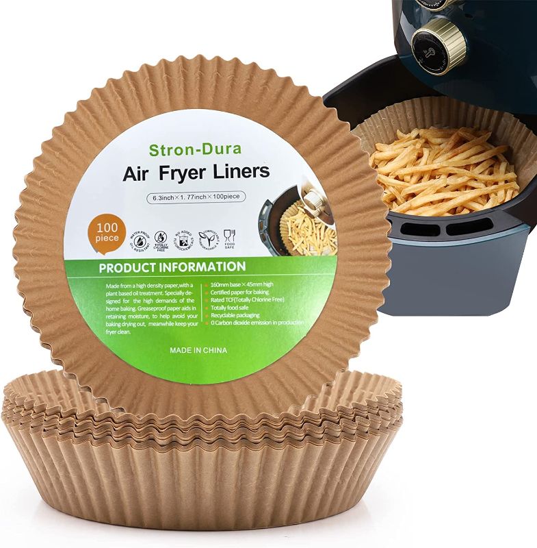 Photo 1 of Air Fryer Disposable Paper Liners, Stron-Dura 129 0PCS Air Fryer Liners 7.9", Food Grade Parchment Paper Non Stick Basket Liners for Baking Roasting Cooking Microwave Oil-Proof, Water-Proof