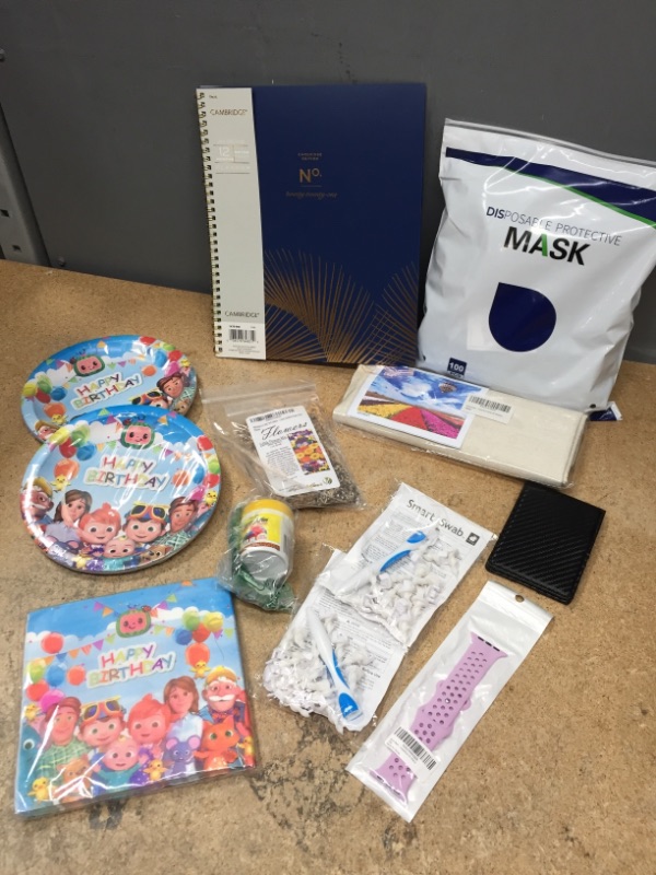 Photo 1 of *BUNDLE OF MIXED ITEMS-FACE MASK/WATCH SPORTS BAND/MENS WALLET CLIP/FISH FOOD/COCOMELON BDAY PALTS/2021 PLANER/SMART SWAB/ART VITA81/EDIBLE FLOWER MIX/*