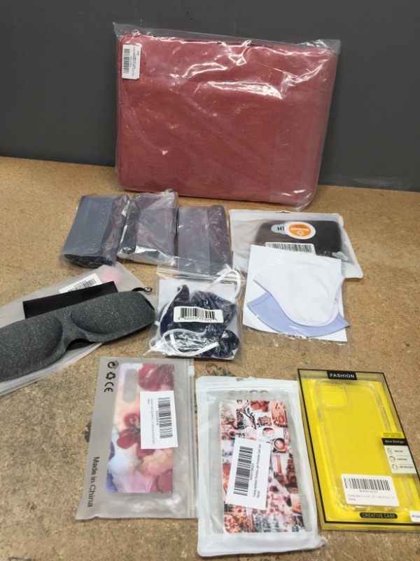 Photo 1 of *BUNDLE OF MIXED ITEMS-LAPTOP CASE/PHONE CASE/SLEEP COVER EYE BAND/FACEMASK*